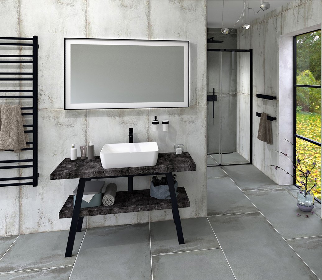 Sapho TWIGA umyvadlový stolek 110x72x50 cm, černá mat/štípaný kámen VC453-110-9