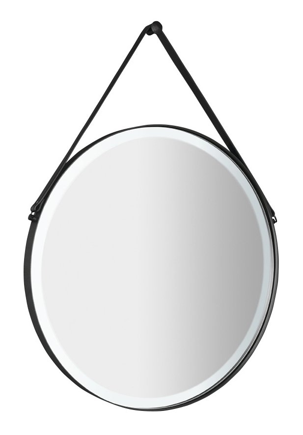 ORBITER kulaté zrcadlo s LED osvětlením ø 60cm, kožený pásek, černá mat ORL060