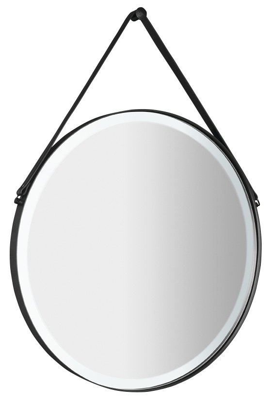 ORBITER kulaté zrcadlo s LED osvětlením ø 70cm, kožený pásek, černá mat ORL070