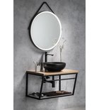 Photo: ORBITER round mirror with LED Lighting, leather strap, ø 70cm, matt black