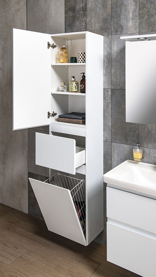 Aqualine ALTAIR vysoká skříňka s košem 40x184x31cm, levá, bílá AI185L