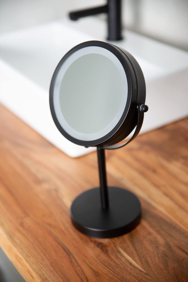 Ridder DAISY kosmetické zrcátko na postavení LED, Ø 150 mm, oboustranné, černá 03111010