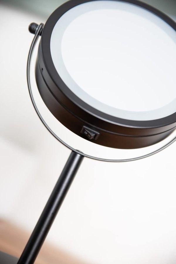 Ridder DAISY kosmetické zrcátko na postavení LED, Ø 150 mm, oboustranné, černá 03111010