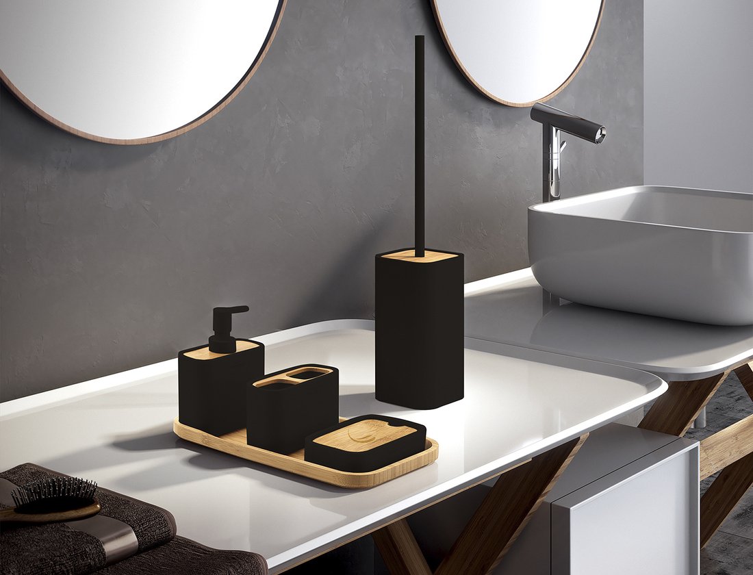 Gedy NINFEA dávkovač mýdla na postavení, černá/bambus 138014