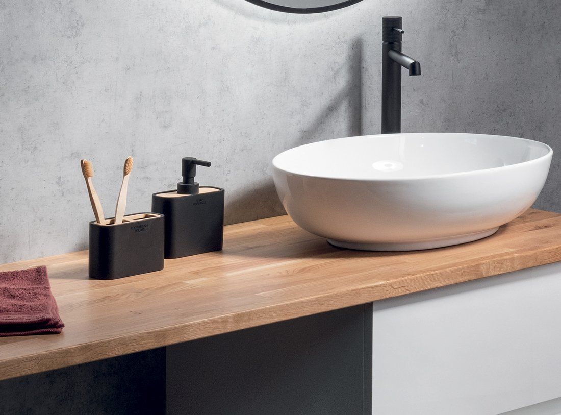 Gedy NINFEA dávkovač mýdla na postavení, černá/bambus 138014