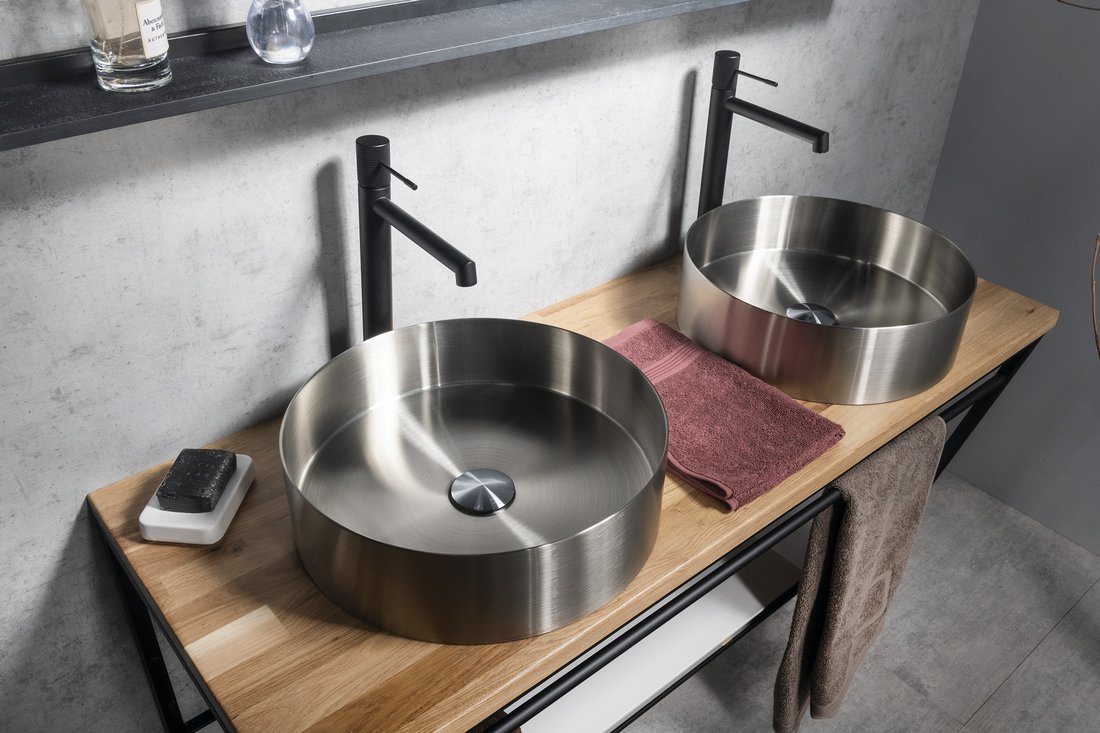 Sapho AURUM nerezové umyvadlo na desku, průměr 38cm, včetně výpusti, nerez mat AU401