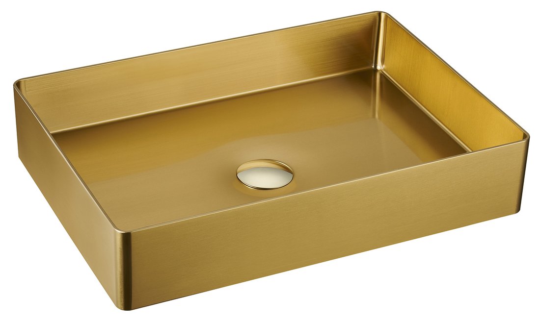 AURUM nerezové umyvadlo na desku, 50x35,2cm, včetně výpusti, pravé/levé, zlato mat AU203