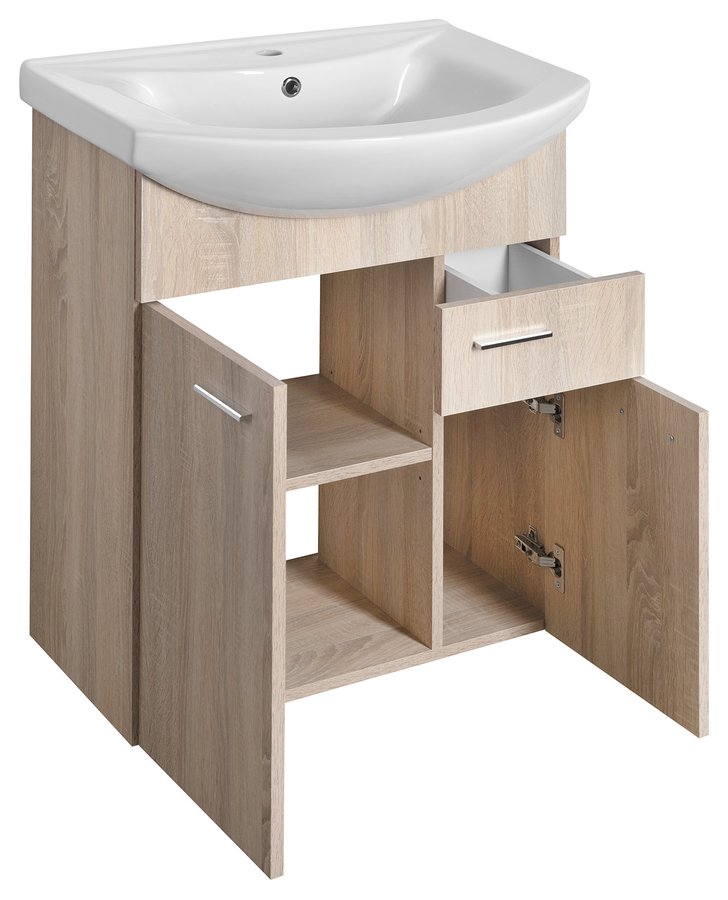 Aqualine ZOJA umyvadlová skříňka 61,5x74x32cm, 2x dvířka, 1x zásuvka, dub platin 51165
