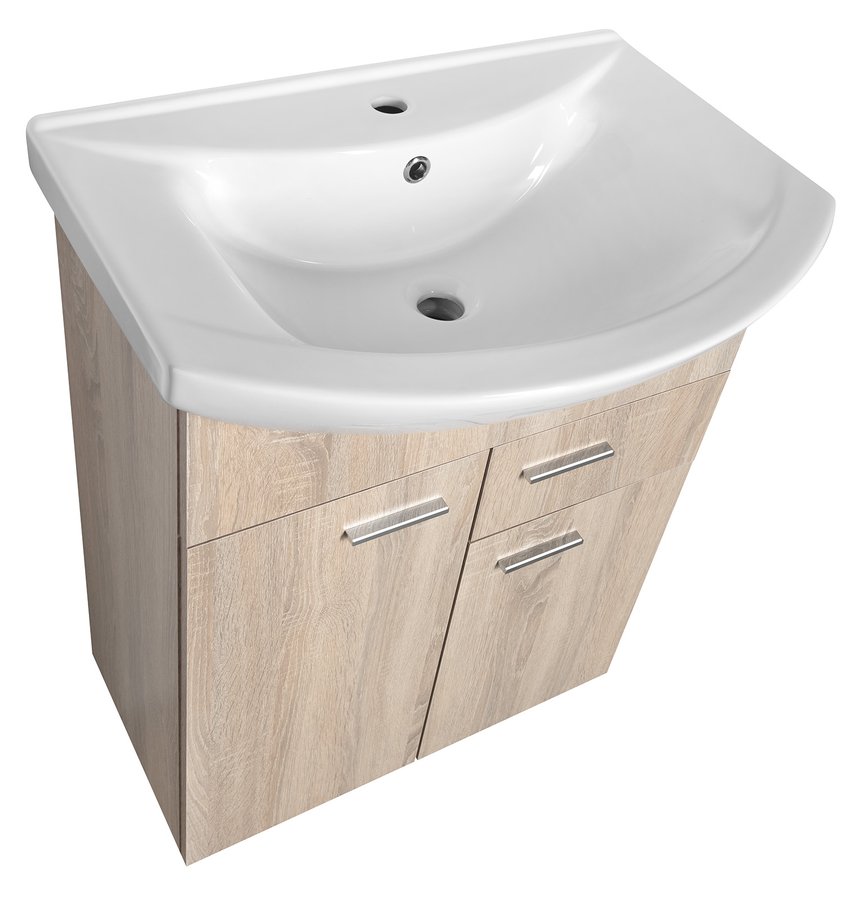 Aqualine ZOJA umyvadlová skříňka 61,5x74x32cm, 2x dvířka, 1x zásuvka, dub platin 51165
