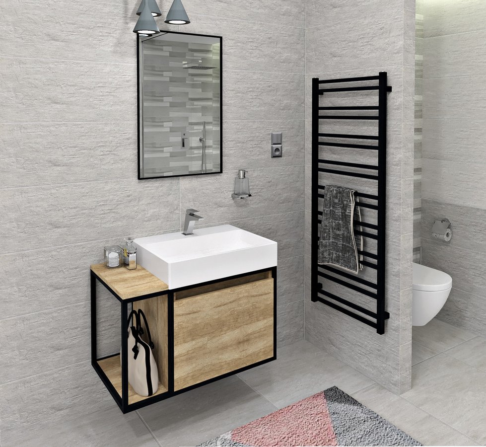 Sapho SKARA umyvadlová skříňka 80x49,5x46,5cm, černá mat/dub Alabama CG003-2222