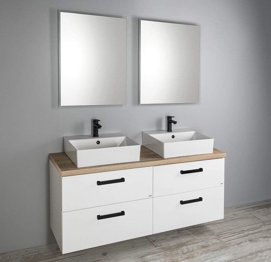 Aqualine VEGA sestava koupelnového nábytku, š. 145 cm, bílá/dub platin VG073-04