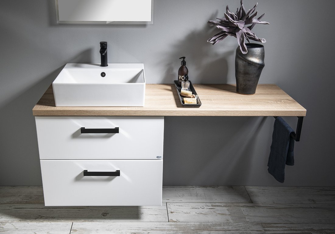 Aqualine VEGA sestava koupelnového nábytku, š. 145 cm, bílá/dub platin VG083-02
