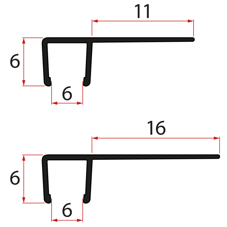 Set svislých těsnění pro sklo 6/6mm, 1900mm, černá NDGS02B