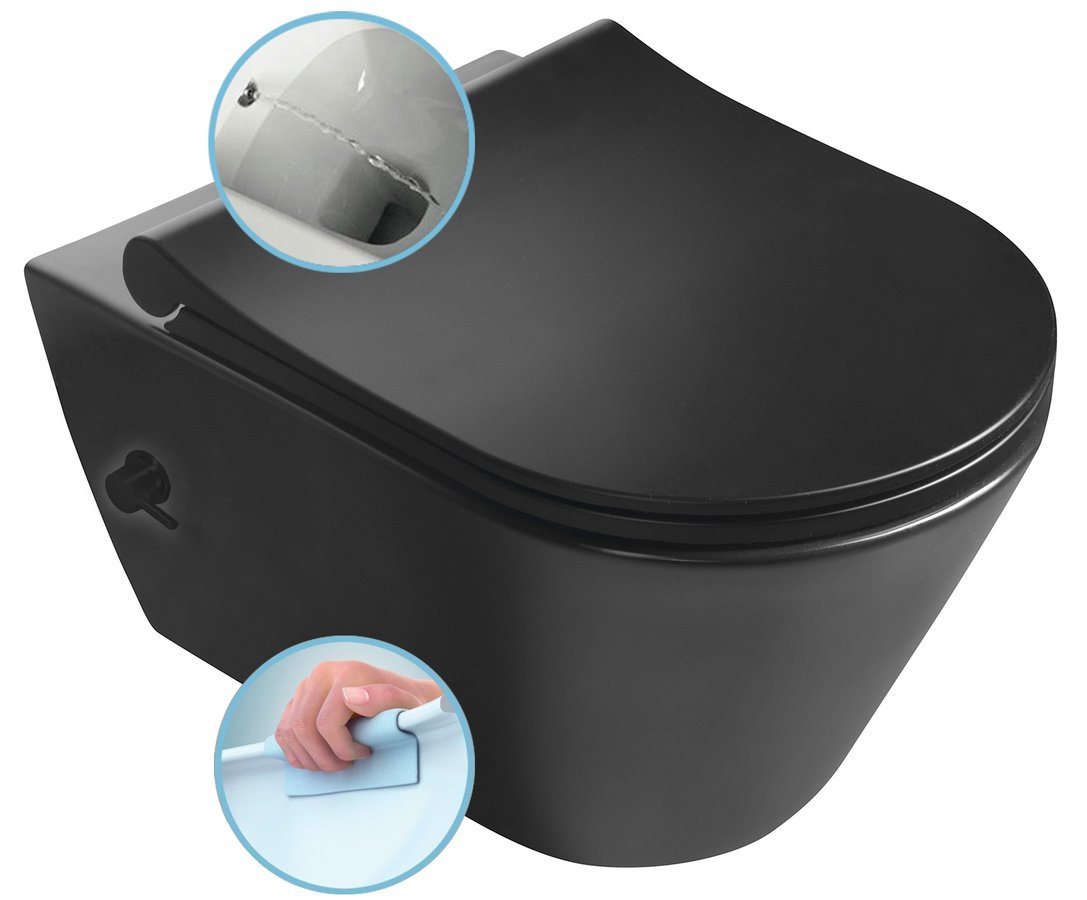 AVVA CLEANWASH závěsná WC mísa, Rimless, integrovaná baterie a bidet. sprška, 35,5x53cm, černá mat 100315-110