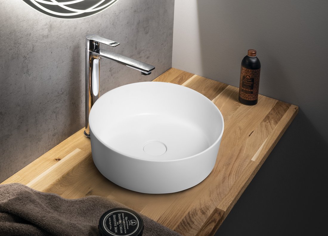 Sapho THIN umyvadlo na desku, Rockstone, Ø 38 cm, bílá mat WN548