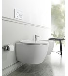 Photo: SENTIMENTI Wall-hung toilet Rimless with concealed cistern and button Schwab, white