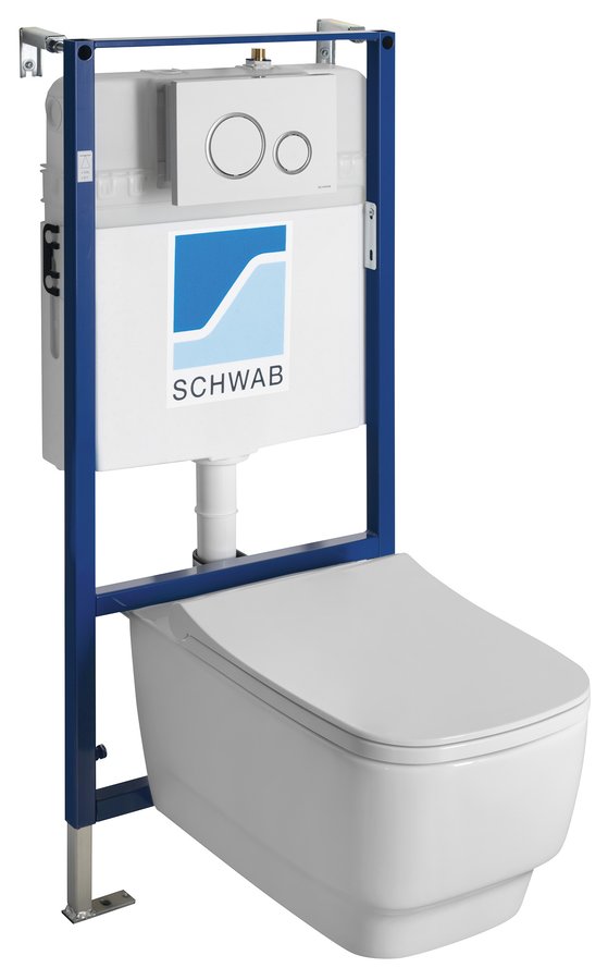 BELLO závěsné WC Rimless s podomítkovou nádržkou a tlačítkem Schwab, bílá 100214-SET5