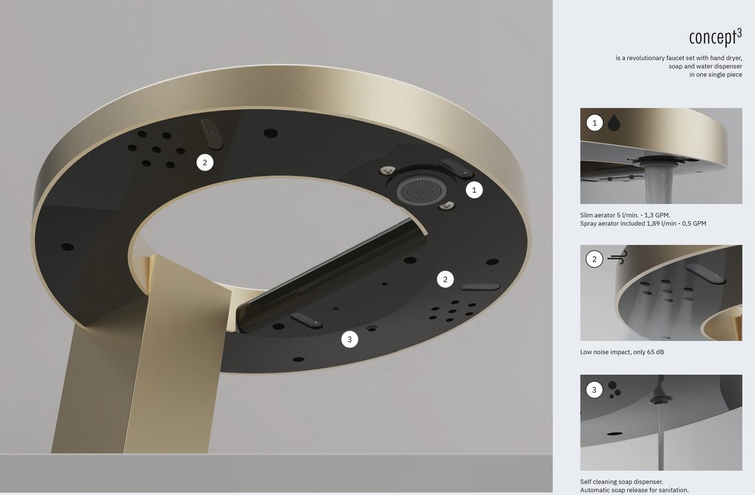 NOFER CONCEPT stojánková senzorová baterie s dávkovačem mýdla a osoušečem rukou výška 188mm, černá 01901.N