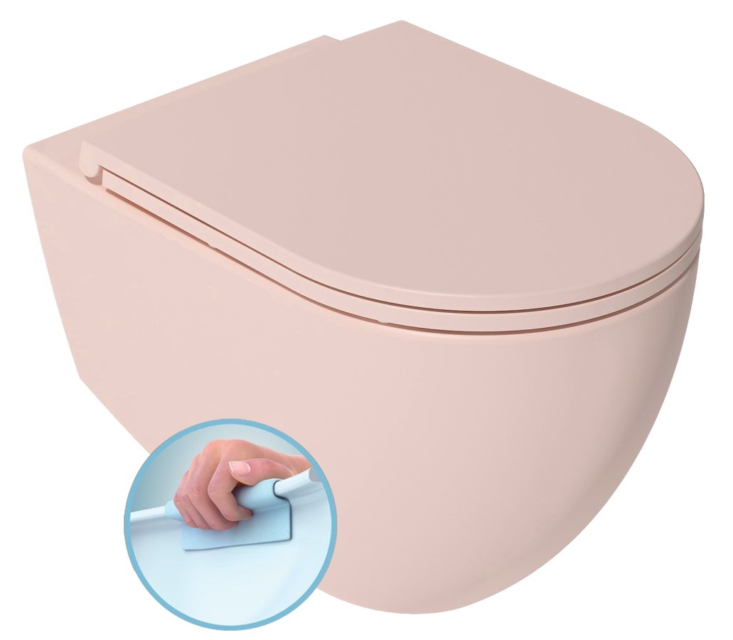 INFINITY závěsná WC mísa, Rimless, 36,5x53cm, růžová Salmon 10NF02001-2S