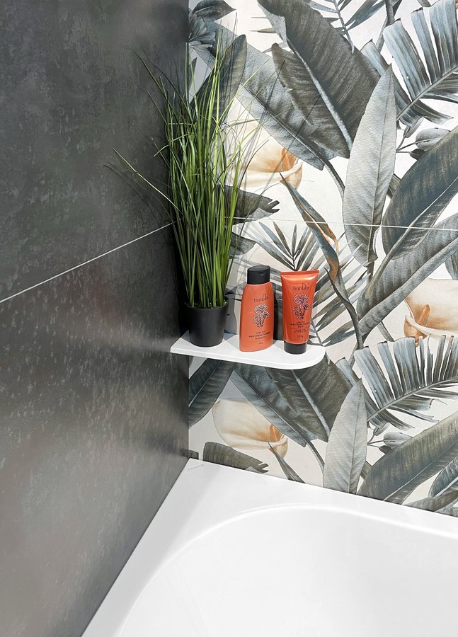 Sapho ABELINE rohová police rockstone 300x100mm, excentrická, bílá mat AE300-0101