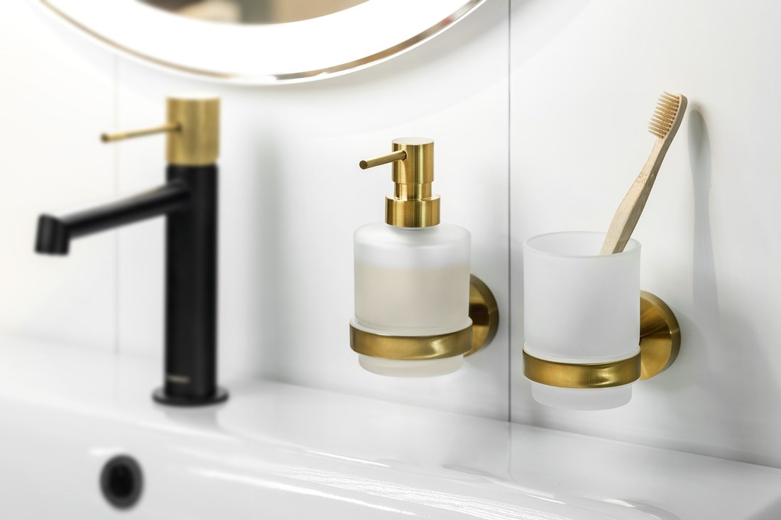 Sapho X-ROUND GOLD dávkovač mýdla 200ml, mléčné sklo, zlato mat XR103GB