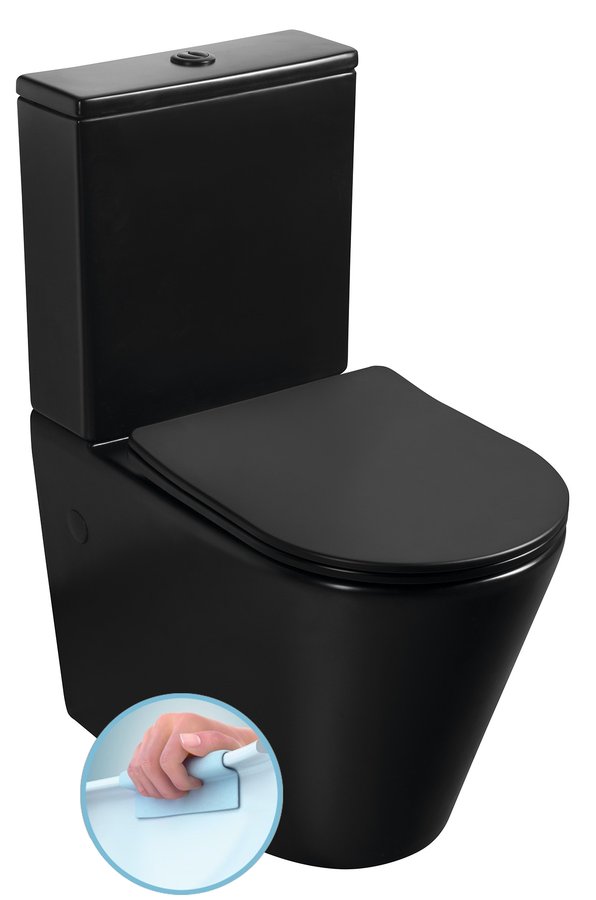 PACO RIMLESS WC kombi mísa s nádržkou, spodní/zadní odpad, černá mat PC1012WRB