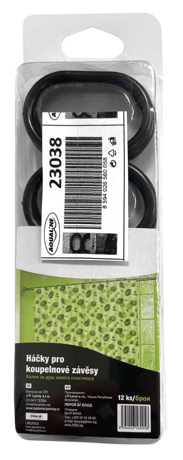 Aqualine Kroužky na sprchový závěs 12 ks, plast, černá 23038