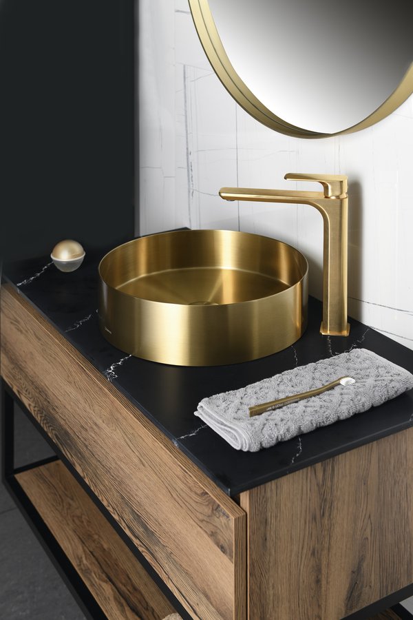 Sapho SPY stojánková umyvadlová baterie vysoká bez výpusti, prodloužená hubice, zlato mat PY07/19