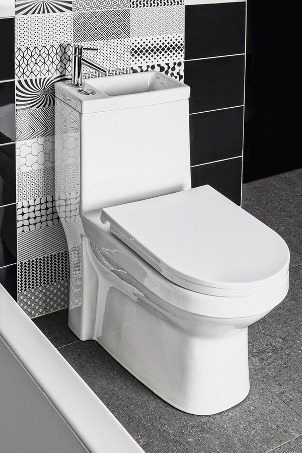 Aqualine HYGIE WC kombi s umývátkem, zadní/spodní odpad, bílá PB104W