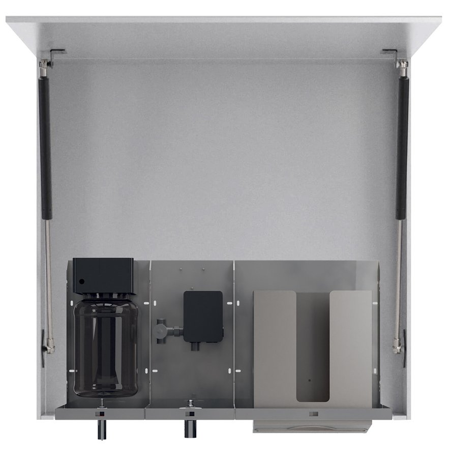 TOWEL zrcadlová skříňka 900 mm se senzorovým dávkovačem mýdla, vodovodní baterií a zásobníkem na papírové ručníky