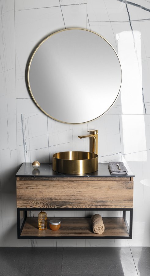 Sapho NOTION kulaté zrcadlo v rámu ø 80cm, zlato mat NT800G