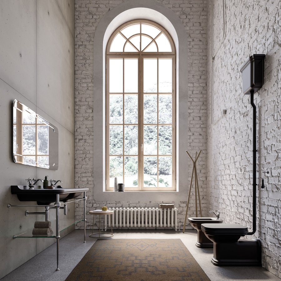 Kerasan WALDORF WC mísa stojící, 37x65cm, spodní/zadní odpad, černá mat 411631