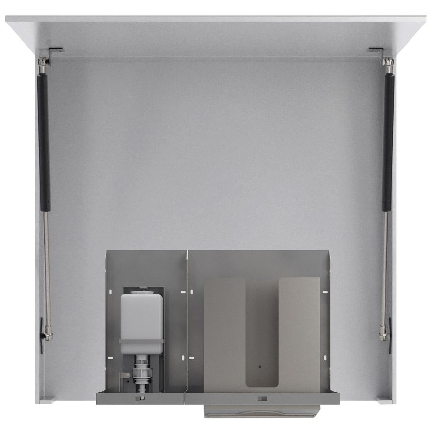 ESSENTIA zrcadlová skříňka 700 mm s automatickým dávkovačem mýdla a zásobníkem na papírové ručníky MUM000123