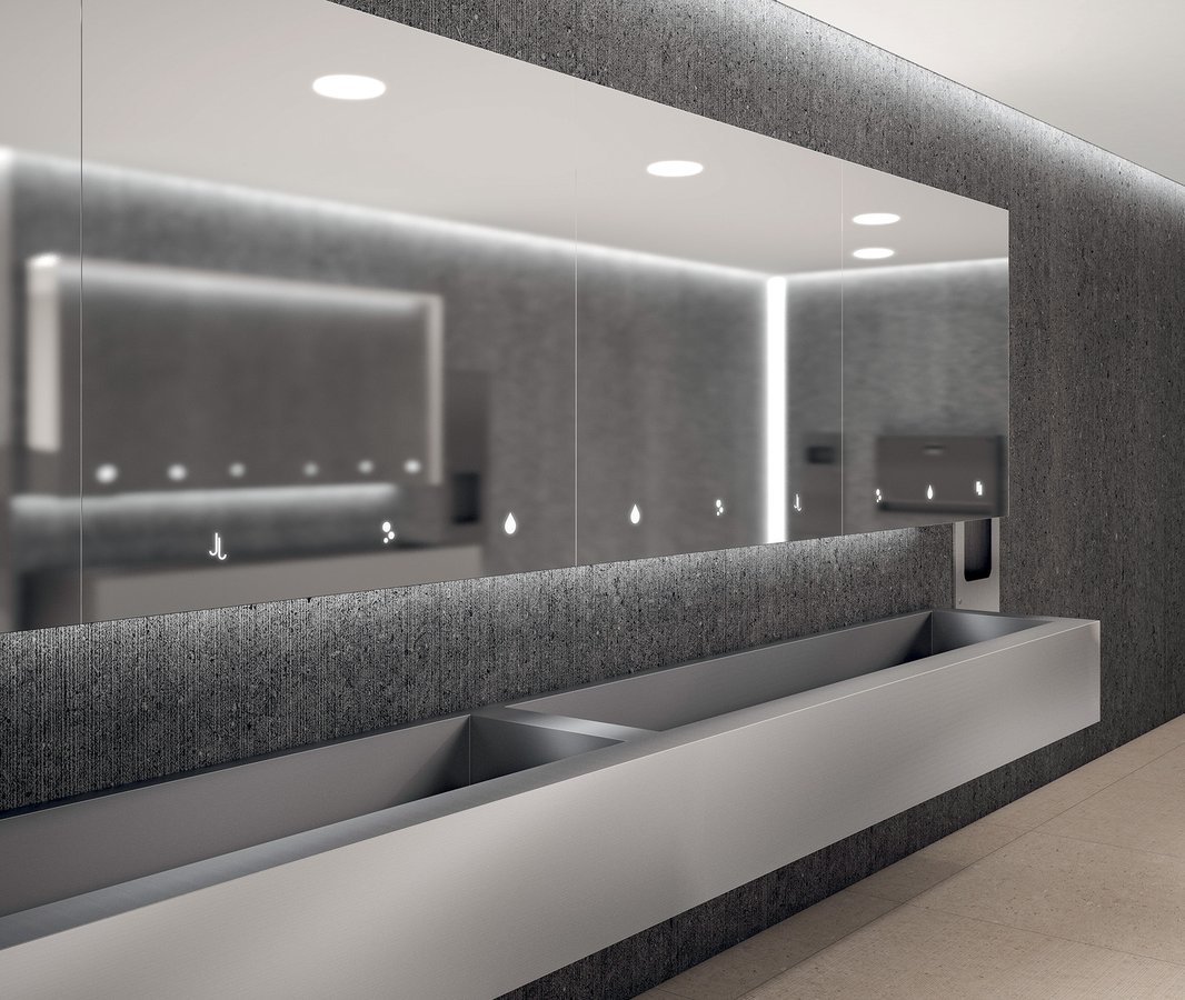 NOFER ESSENTIA zrcadlová skříňka 1000 mm s automatickým dávkovačem mýdla a zásobníkem na papírové ručníky MUM000126