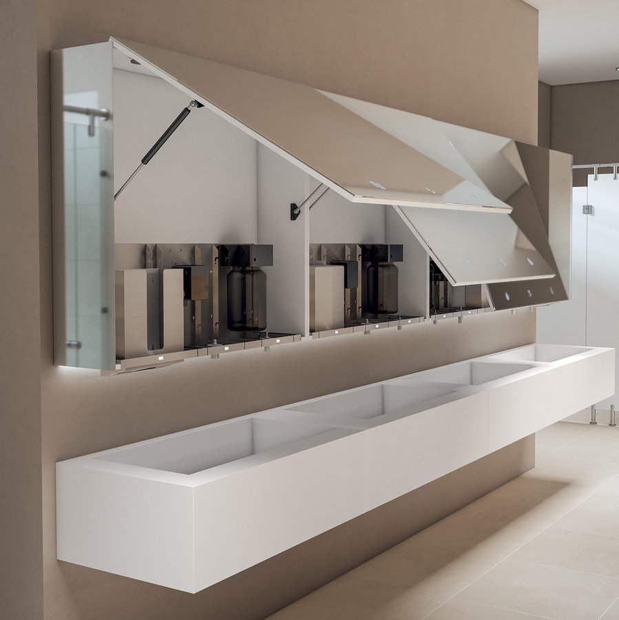 NOFER ESSENTIA zrcadlová skříňka 1000 mm s automatickým dávkovačem mýdla a zásobníkem na papírové ručníky MUM000126