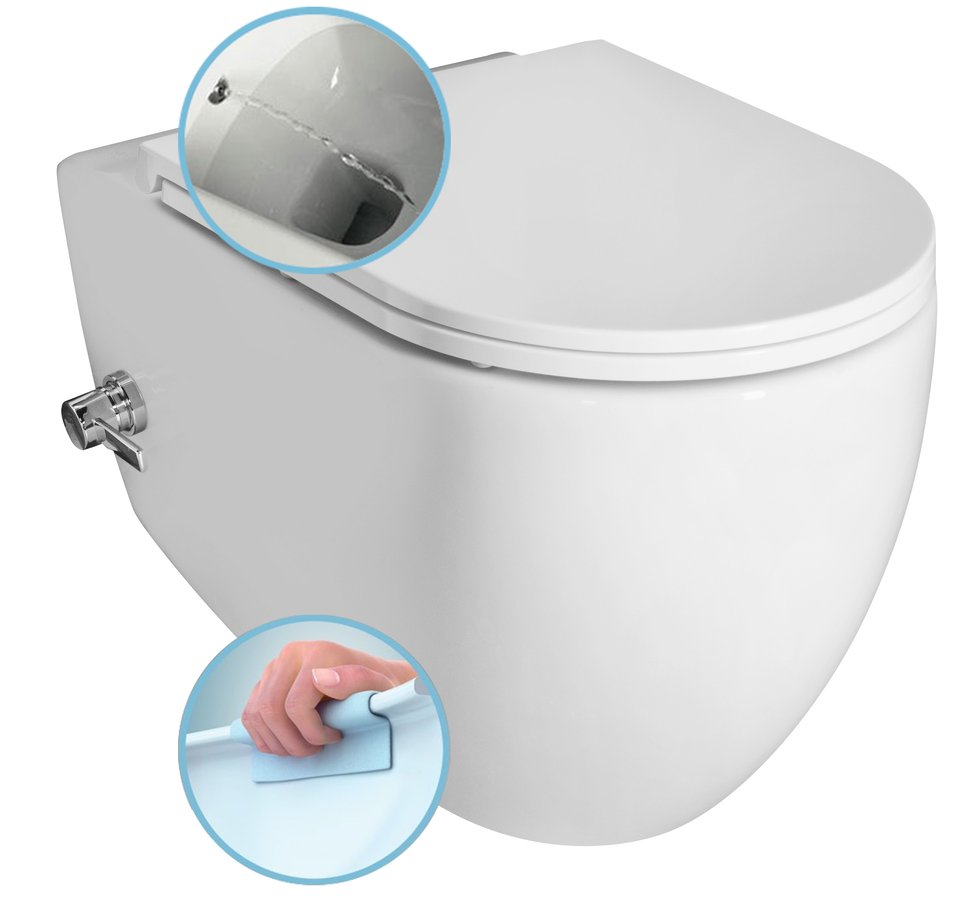 INFINITY CLEANWASH závěsná WC mísa Rimless, integrovaná baterie a bidet. sprška, 36,5x53cm, bílá