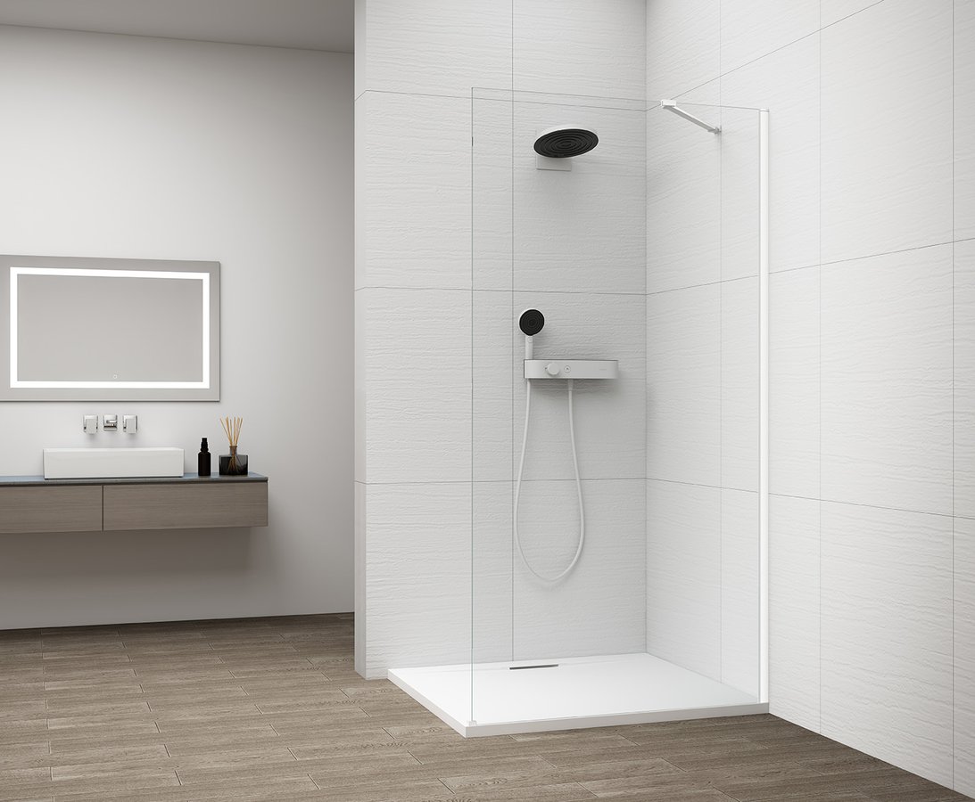 ESCA WHITE MATT jednodílná sprchová zástěna k instalaci ke stěně, sklo čiré, 1000 mm ES1010-03