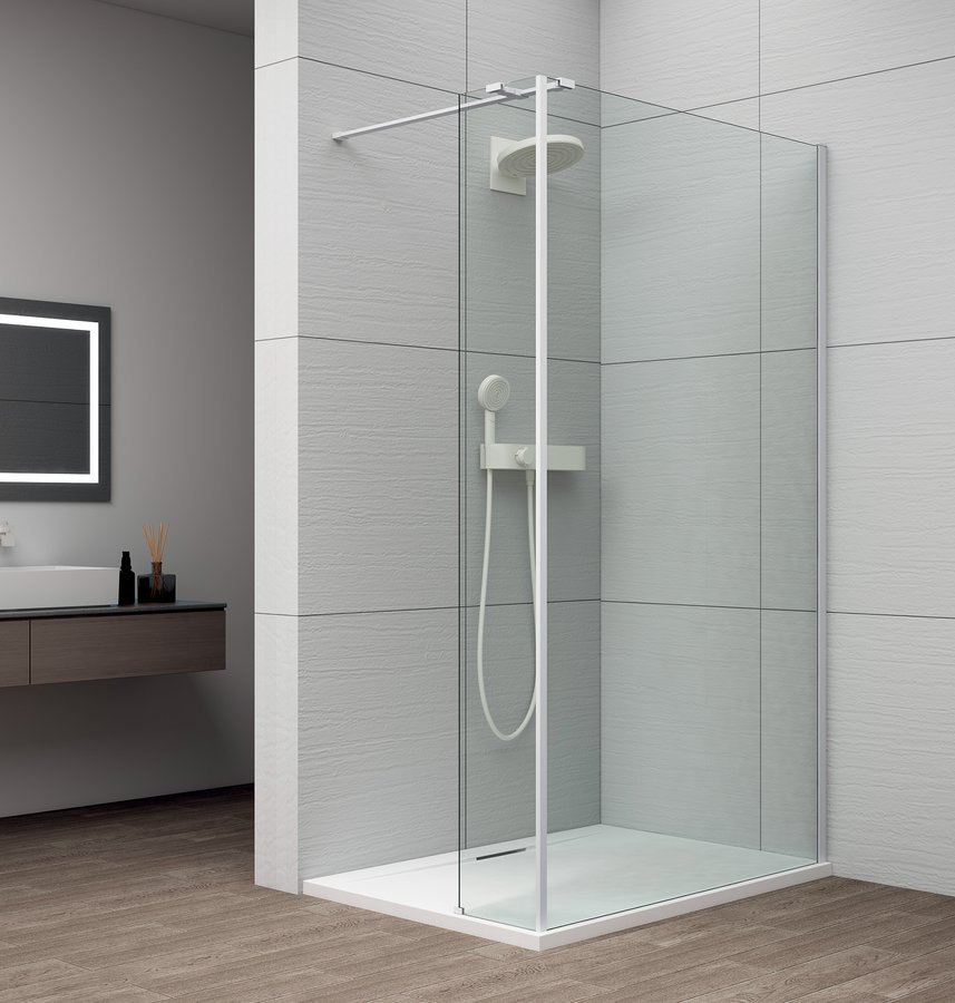 Polysan ESCA WHITE MATT jednodílná sprchová zástěna k instalaci ke stěně, sklo čiré, 1100 mm ES1011-03