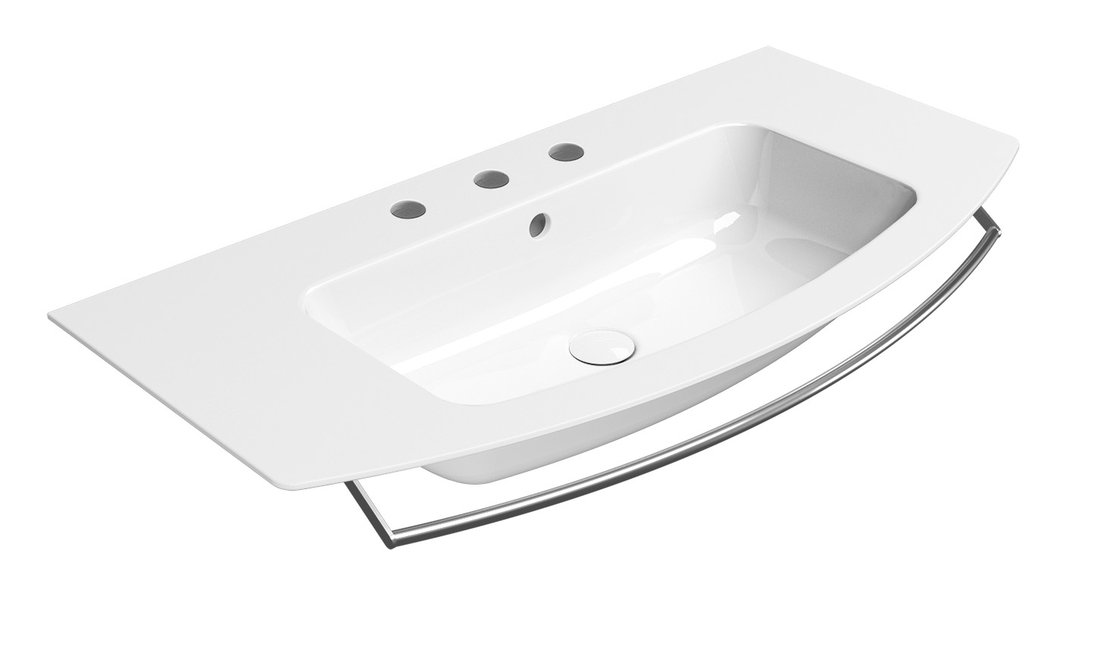 GSI PURA keramické umyvadlo Slim oblé 102x52cm, broušená spodní hrana, 3 otvory, bílá ExtraGlaze 88259311