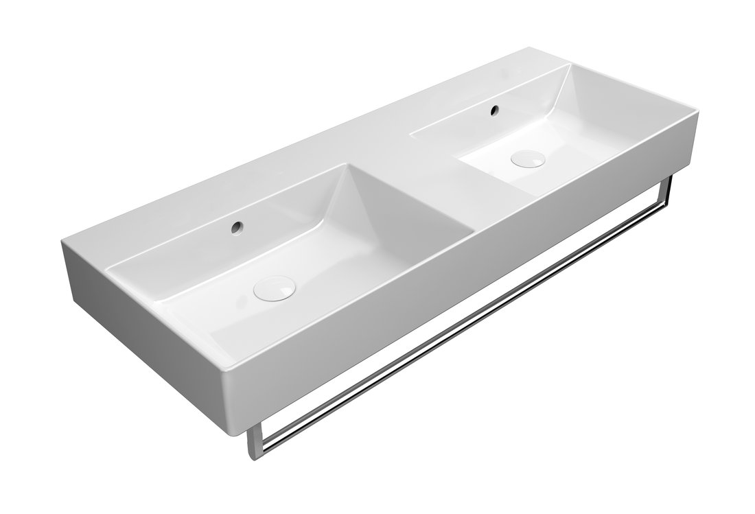 GSI KUBE X keramické dvojumyvadlo 120x47cm, broušená spodní hrana, bez otvoru, bílá ExtraGlaze 94259011