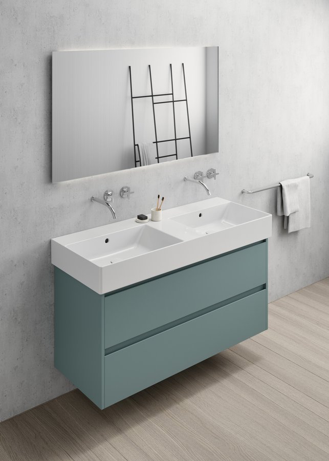 GSI KUBE X keramické dvojumyvadlo 120x47cm, broušená spodní hrana, bez otvoru, bílá ExtraGlaze 94259011