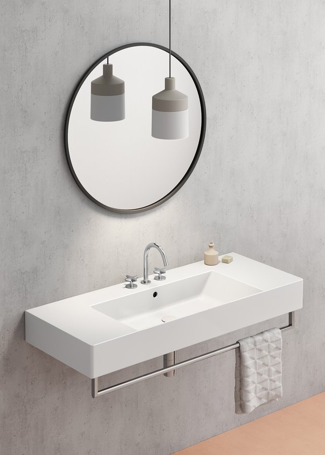 GSI KUBE X keramické umyvadlo 120x47cm, s odkládacími plochami, broušená spodní hrana, 3 otvory, bílá ExtraGlaze 94529311