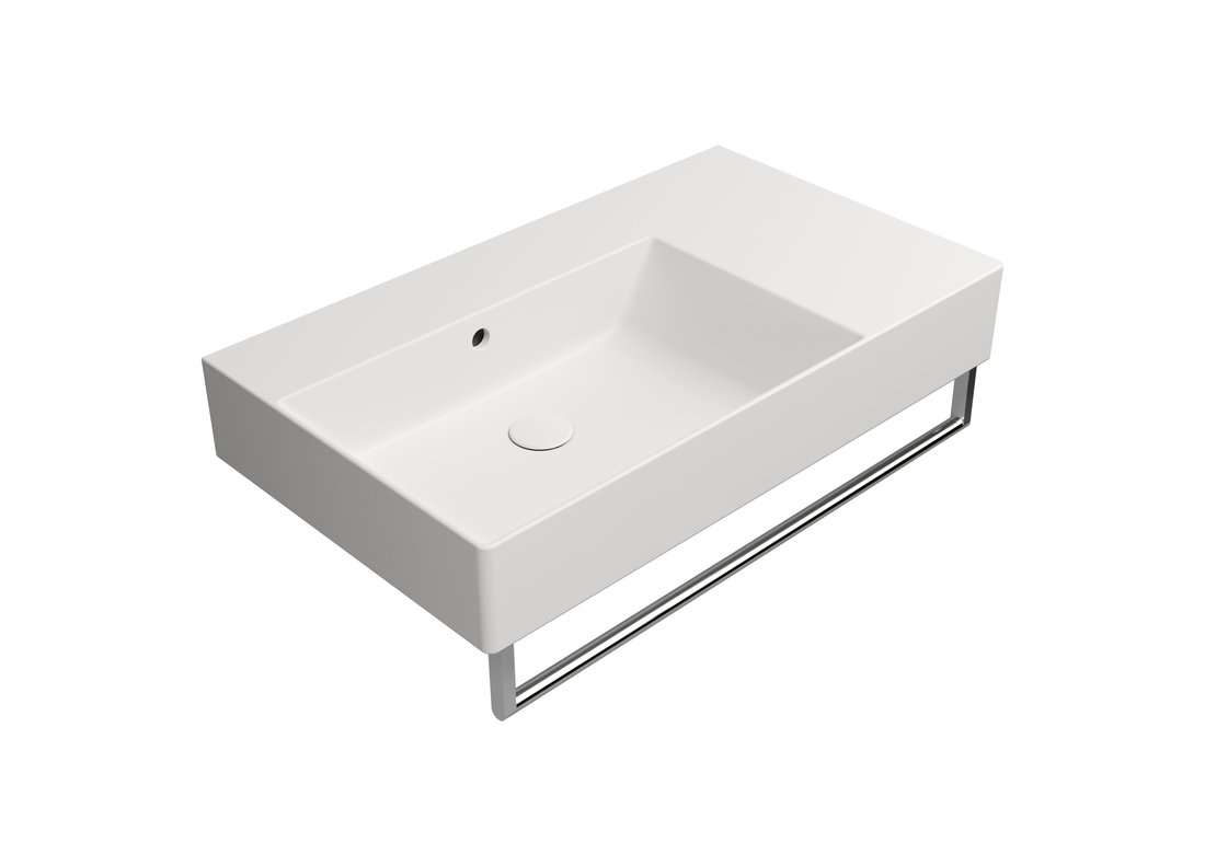 GSI KUBE X keramické umyvadlo 80x47cm, s odkládací plochou vpravo, broušená spodní hrana, bez otvoru, bílá mat 94569009