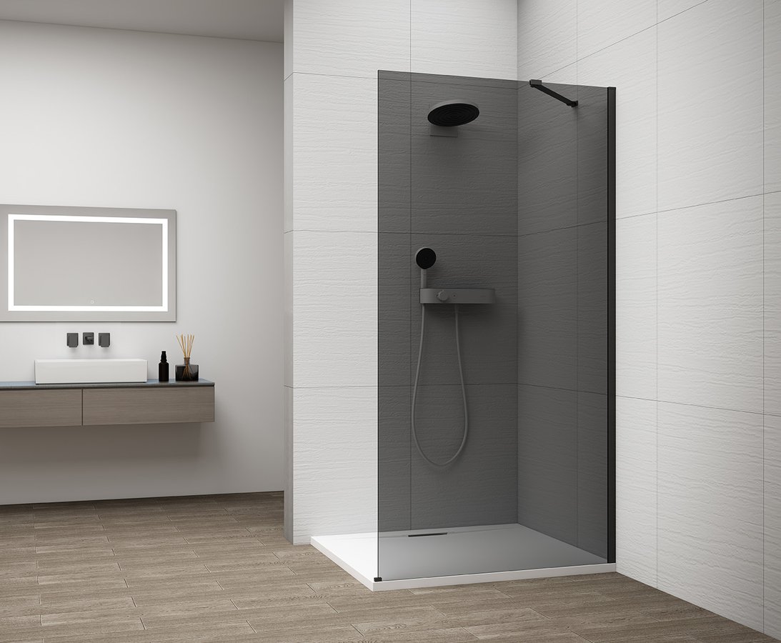 Polysan ESCA BLACK MATT jednodílná sprchová zástěna k instalaci ke stěně, kouřové sklo, 800 mm ES1280-02