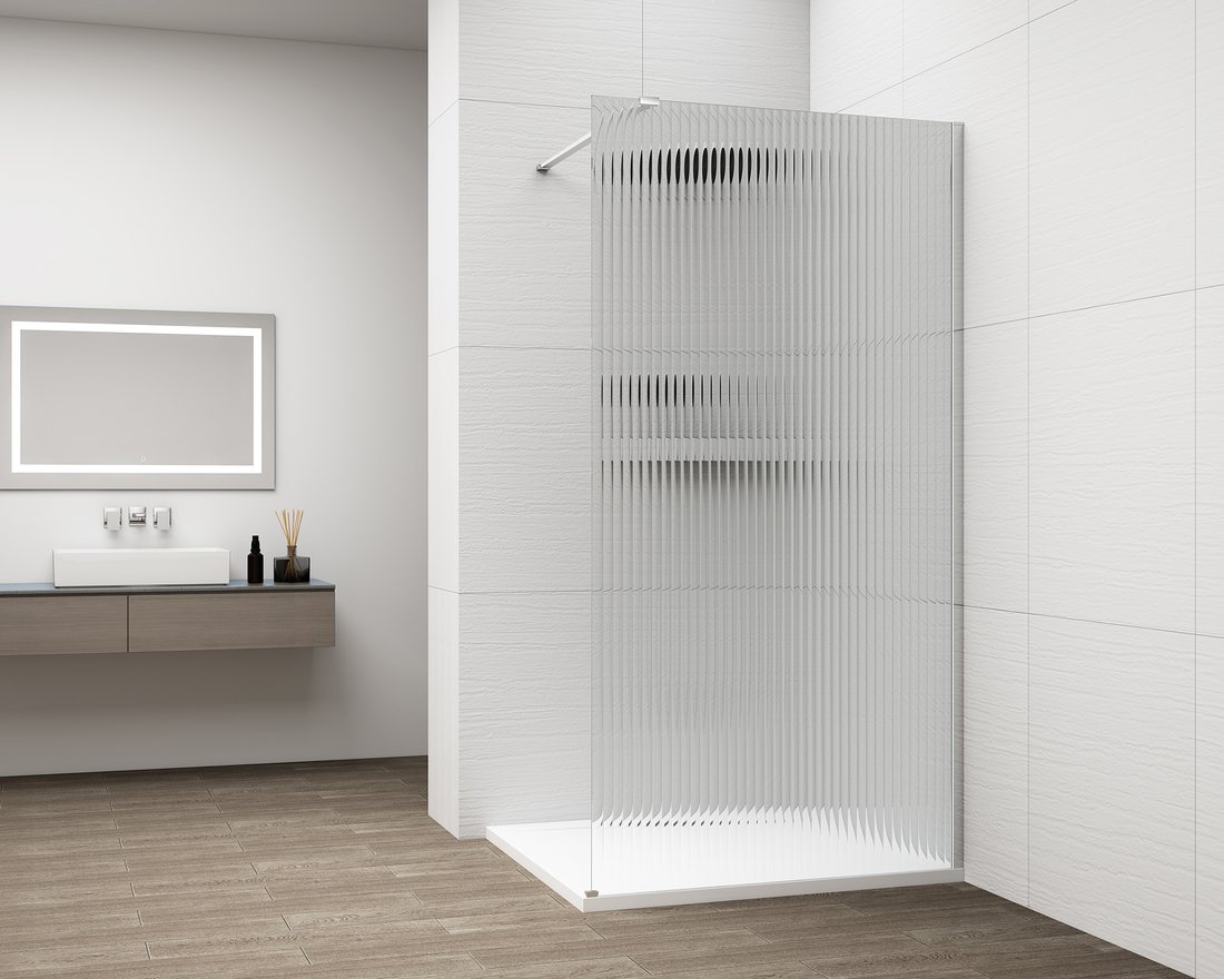 ESCA CHROME jednodílná sprchová zástěna k instalaci ke stěně, sklo Flute, 1300 mm