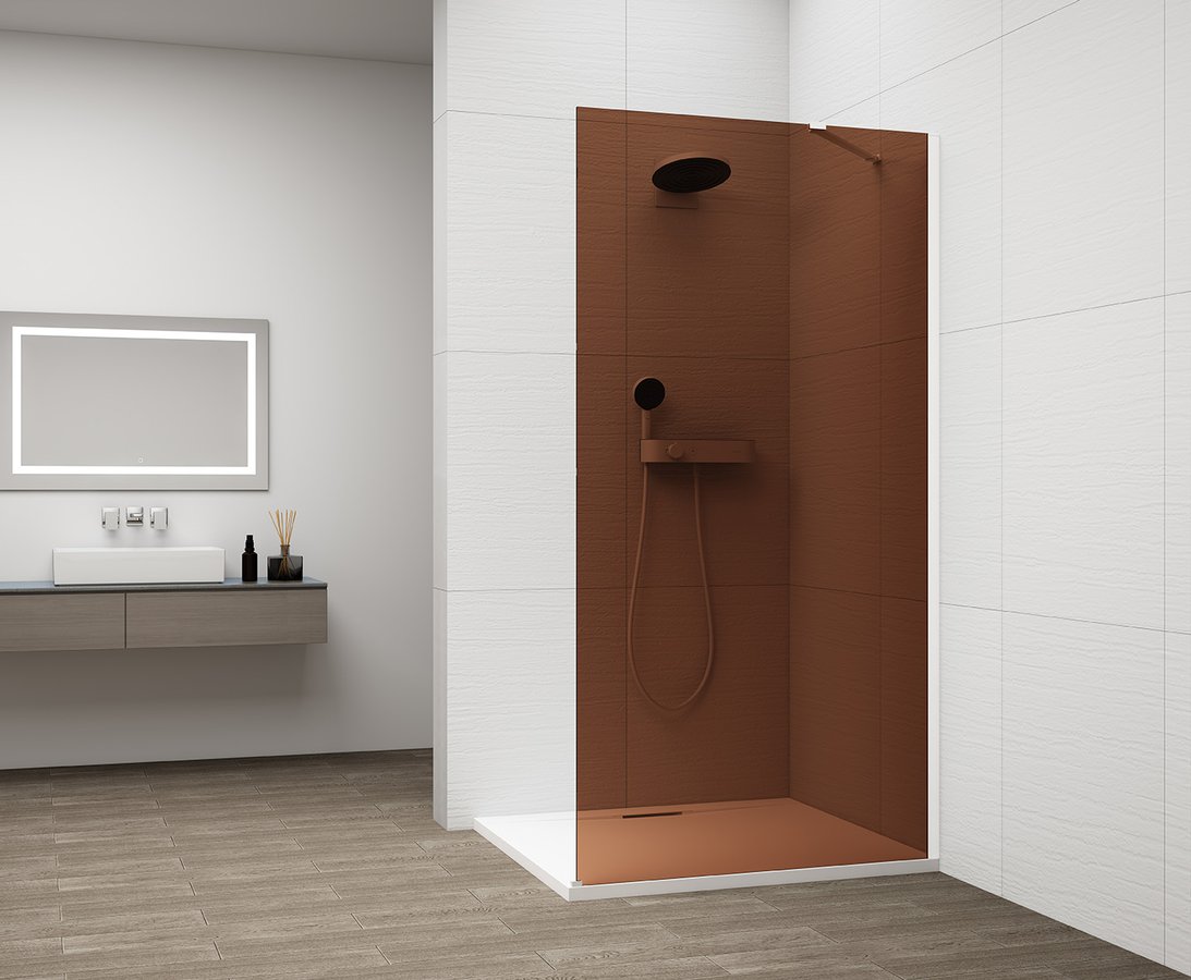 Polysan ESCA WHITE MATT jednodílná sprchová zástěna k instalaci ke stěně, sklo Marron, 900 mm ES1590-03