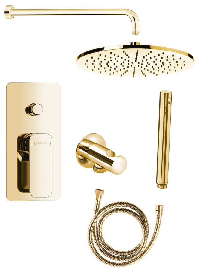 SPY podomítkový sprchový set s pákovou baterií, otočný přepínač, 2 výstupy, zlato PY42/17-01