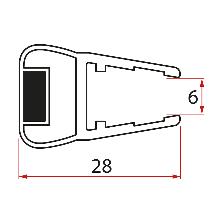 Magnetické těsnění ploché, sklo 6mm, 2000mm MAG02