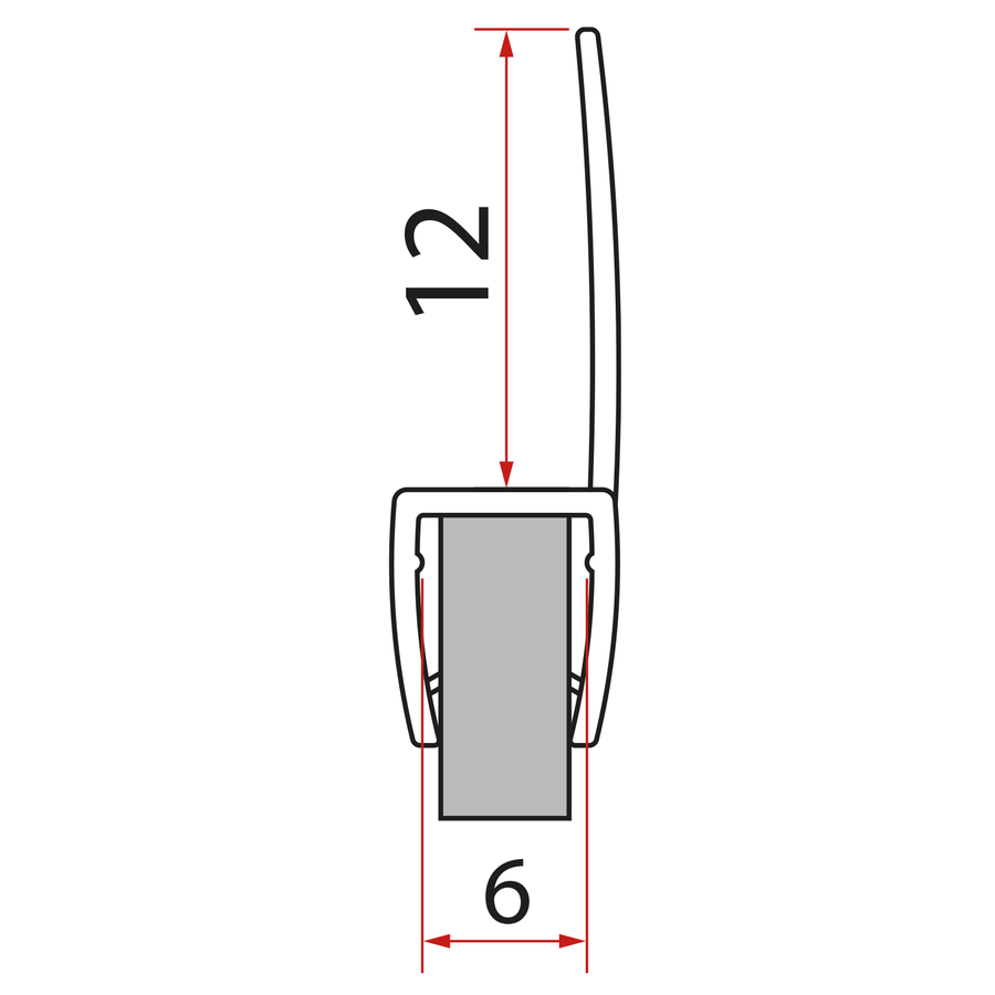 Svislé těsnění mezi skla 6mm NDGN07