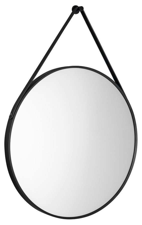 STAGO kulaté zrcadlo ø 60cm, kožený pásek, černá mat SG065